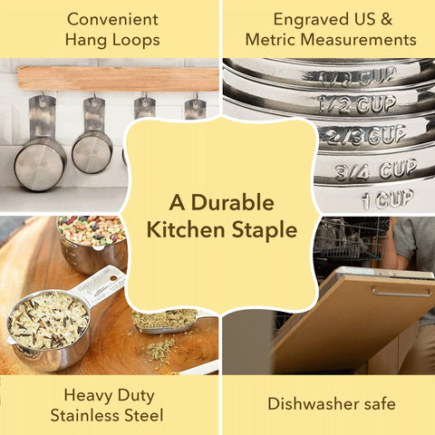 Flat-base measuring cups from Simply Gourmet stay stable on counters during measuring.