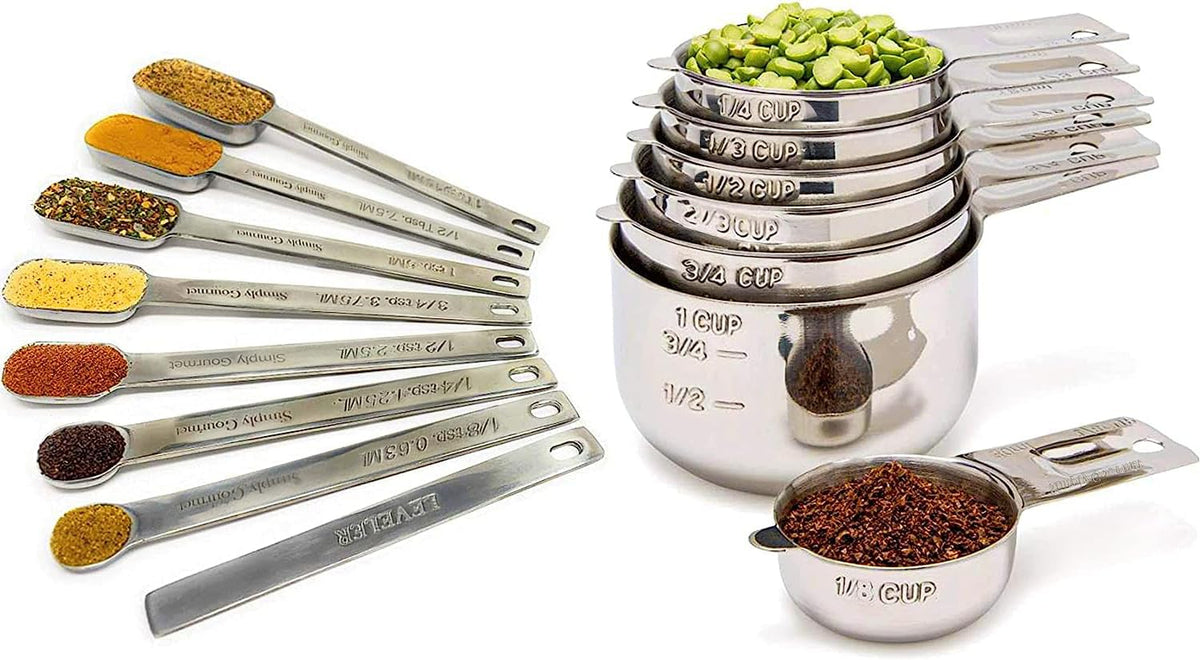 Simply Gourmet measuring cups and spoons stack neatly for storage and quick prep