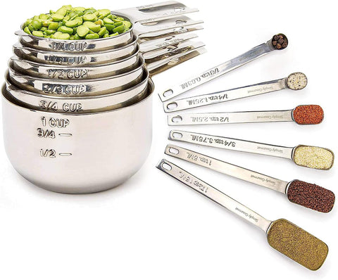 Simply Gourmet measuring cups and spoons in stainless steel offer precise dry and liquid measurements.