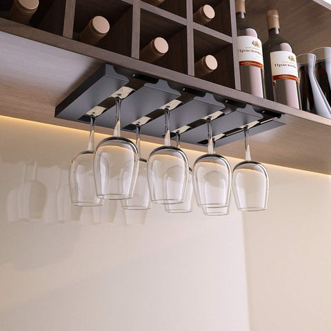 SIMVE stainless steel wine rack in matte black finish for durable storage.