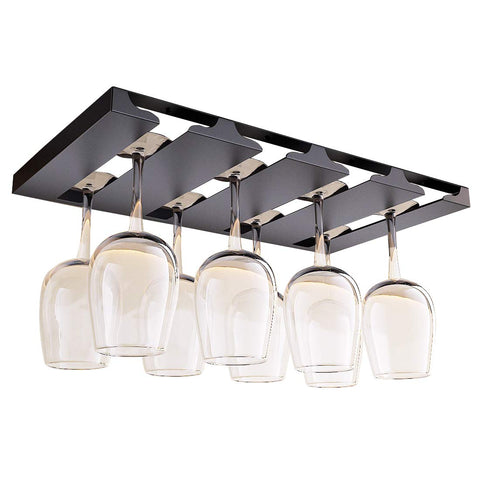 SIMVE wine glass holder under shelf with 4-row rack for organized stemware.