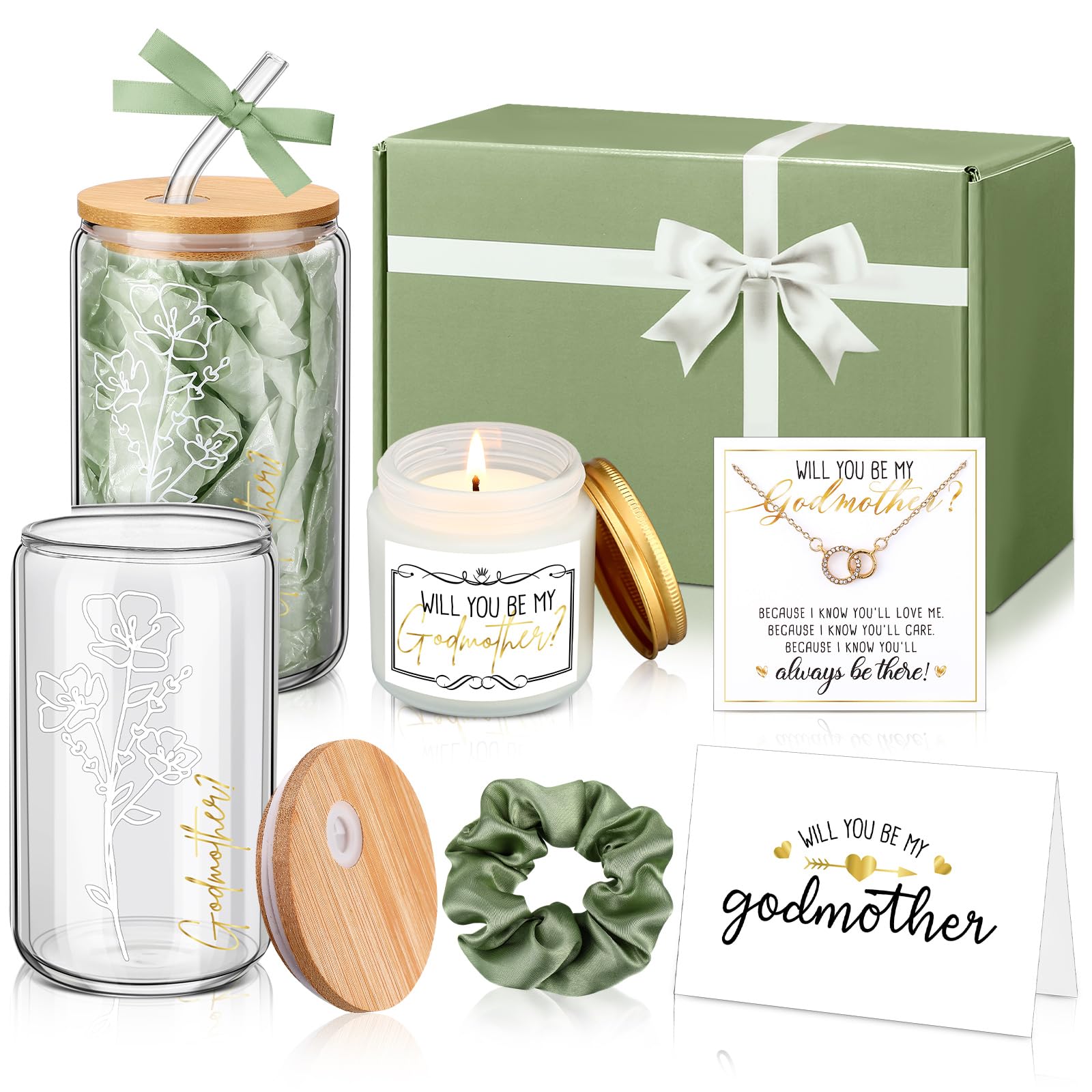 Singhoow godmother gift set 16oz glass cup, ideal for daily beverages and thoughtful gifting.
