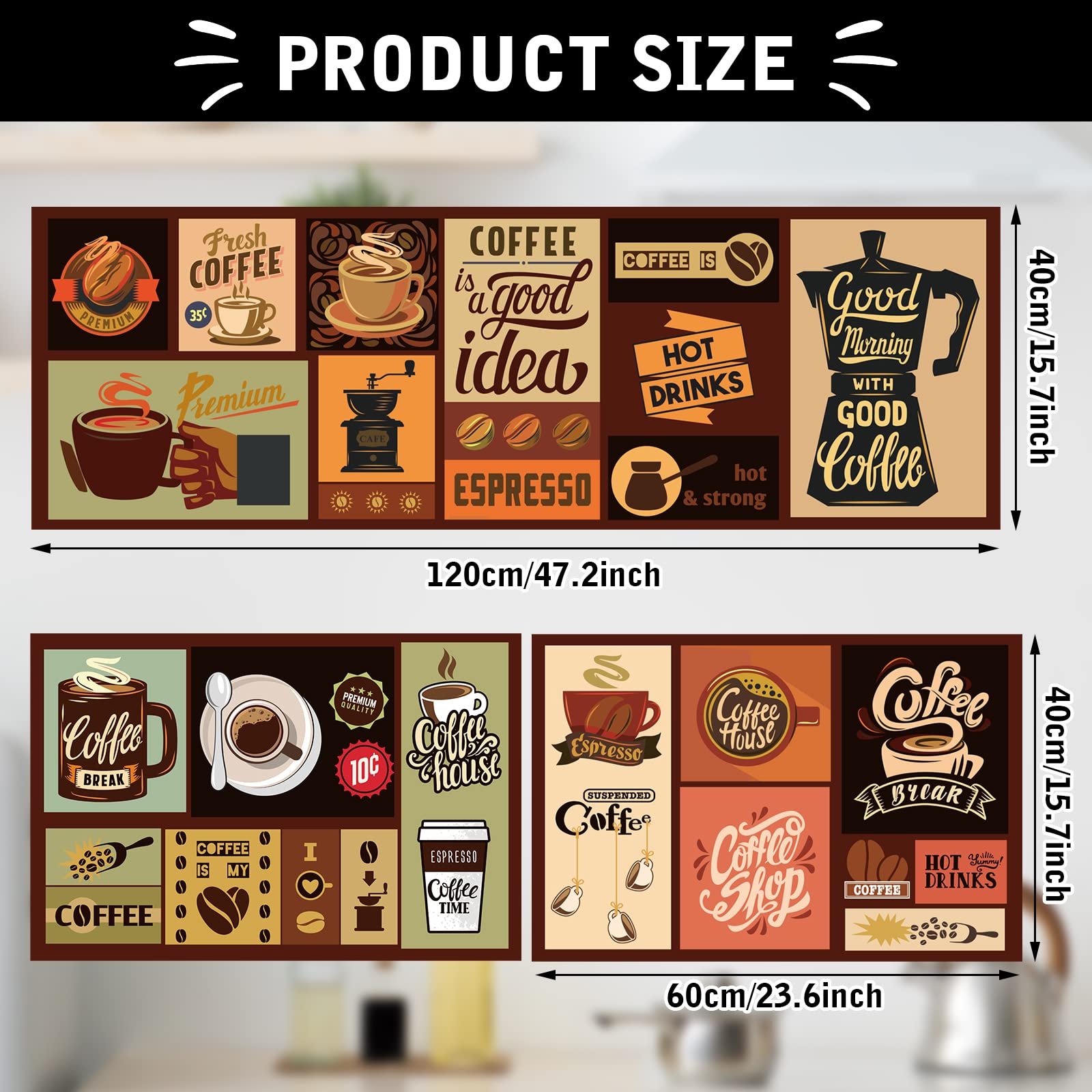 Sinmoe coffee style small kitchen mats for countertops and prep areas.