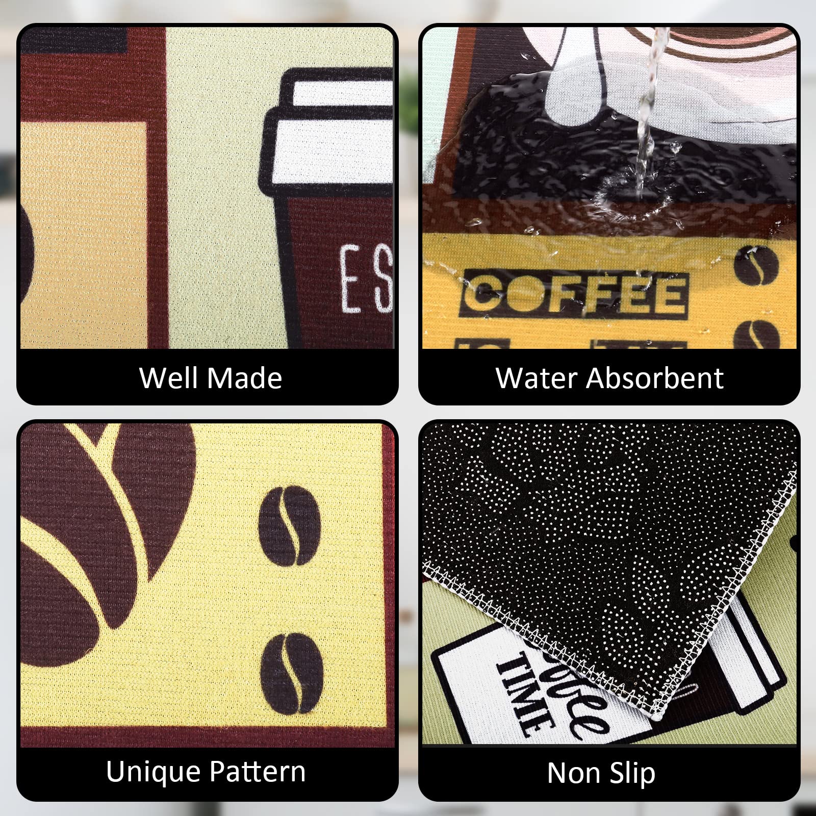 Non-slip backing on Sinmoe kitchen mats keeps in place on wood or tile.