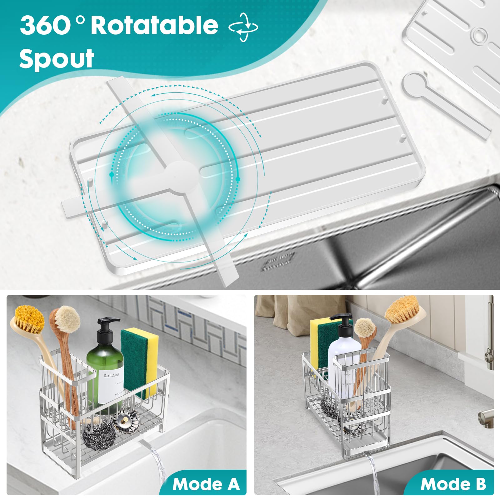 Sinnsally 360-rotatable spout directs water into the sink, reducing drips.