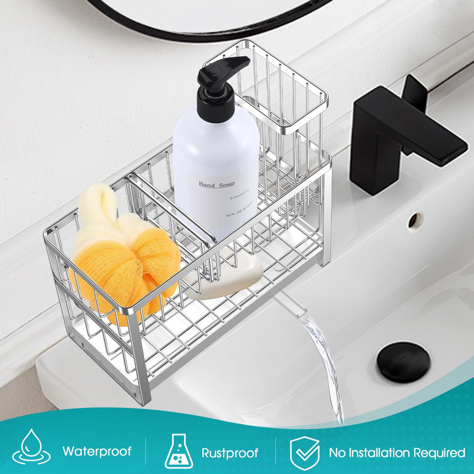 Sinnsally counter-style kitchen organizer keeps sink area tidy and accessible.