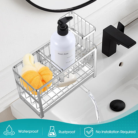 Sinnsally counter-style kitchen organizer keeps sink area tidy and accessible.