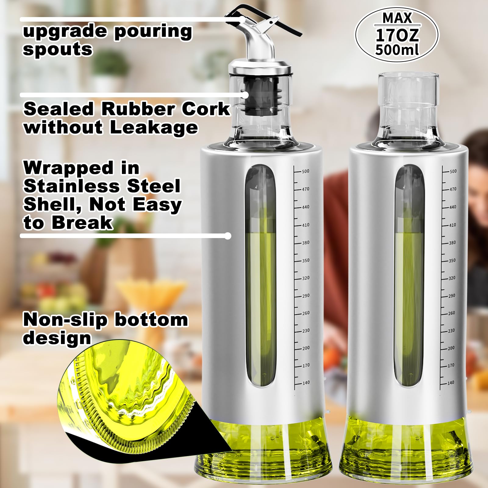 SINYWAY glass bottles on a stainless steel shelf look elegant