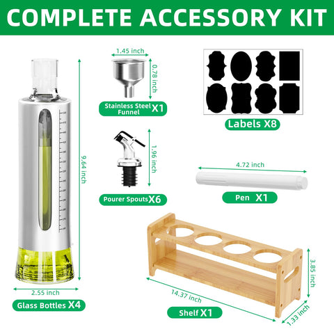 SINYWAY olive oil dispenser set with four bottles and shelf