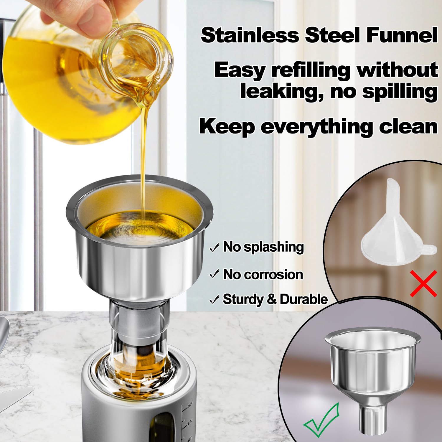 SINYWAY includes six pourers and a funnel for easy filling