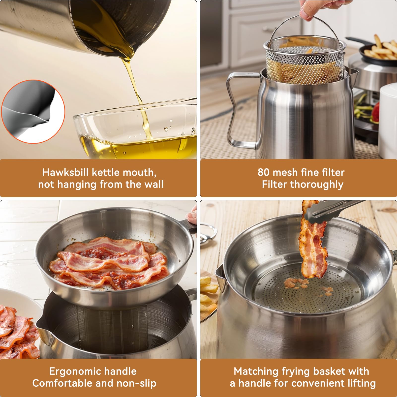 SINYWAY thermometer in pot monitors oil temperature for precise frying.
