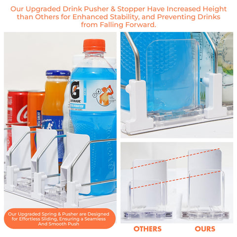 Sip Sort upgraded drink organizer side view demonstrates slim profile for shelves.