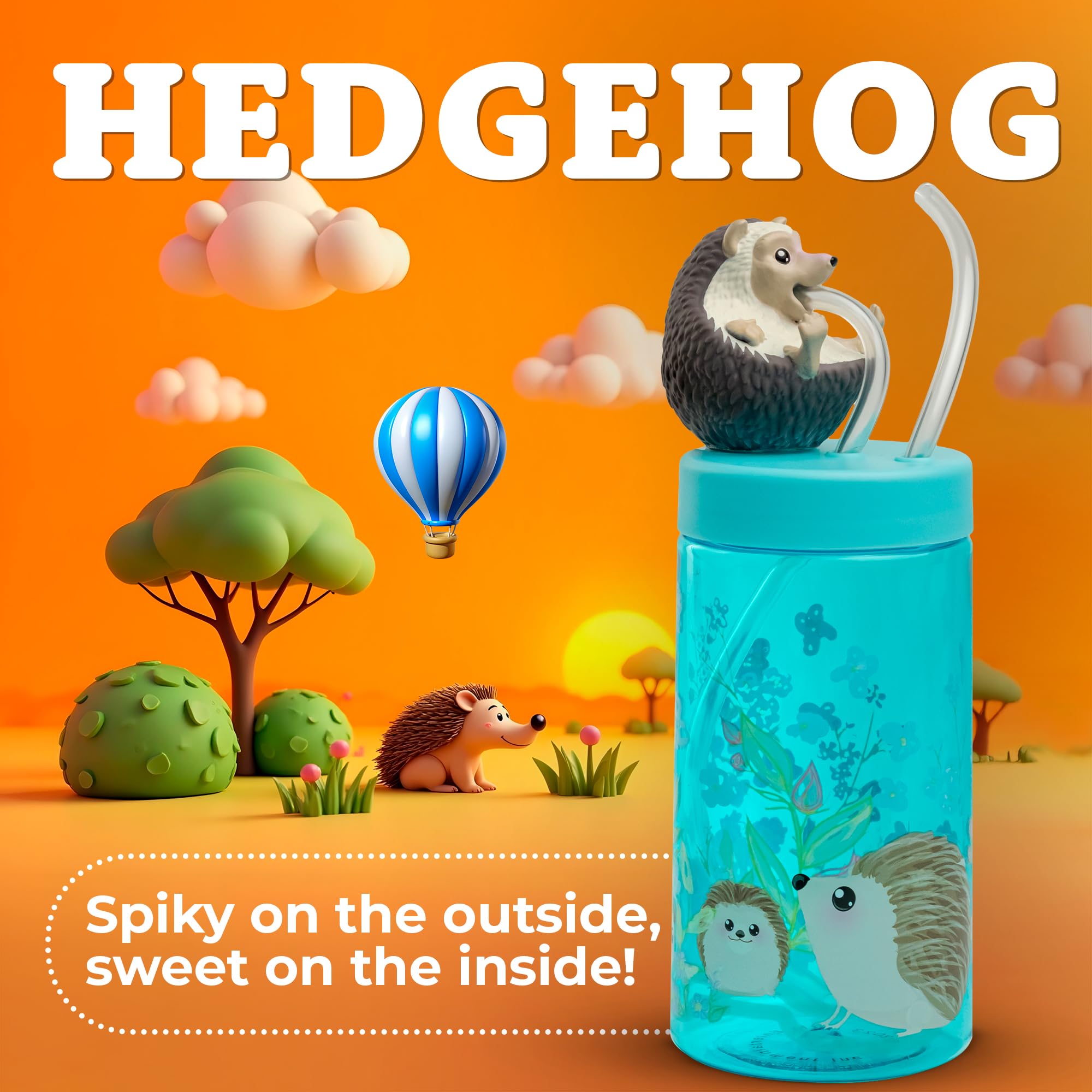 SIP WITH ME kids cup with secure lid in hedgehog design for travel.