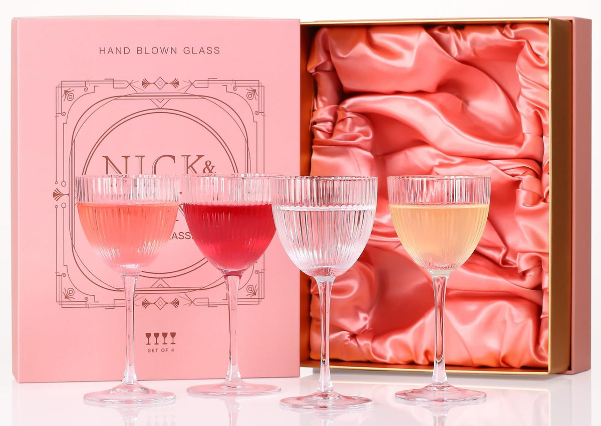 Sipbysop Nick and Nora ribbed coupe glasses set enhances vintage-inspired cocktails.