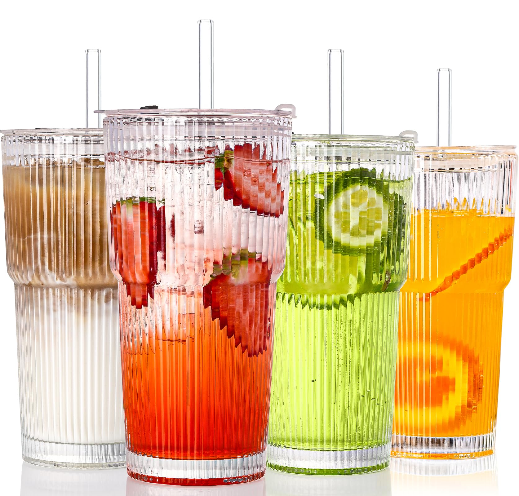 SIPBYSOP ribbed glass cups with lids and straws ideal for stylish iced coffee