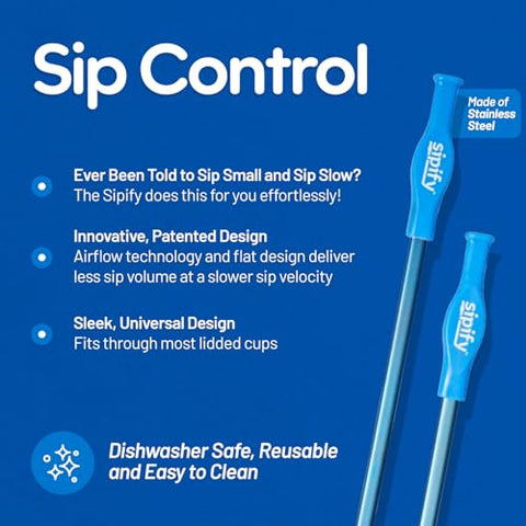 Sipify Flow-Limiting Dysphagia Straw's stainless steel body offers durability and easy cleaning.