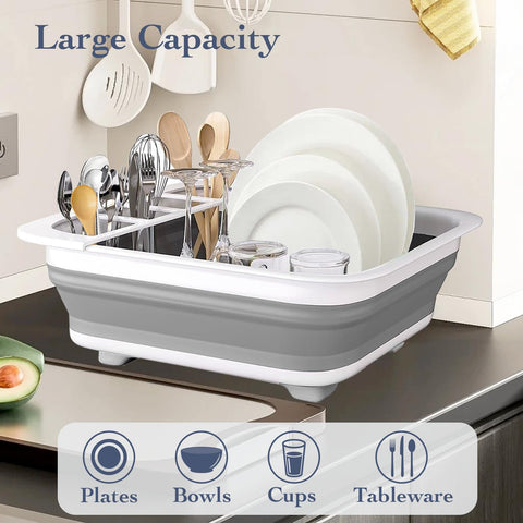 Folded Sipobuy collapsible dish drainer stored flat to save space