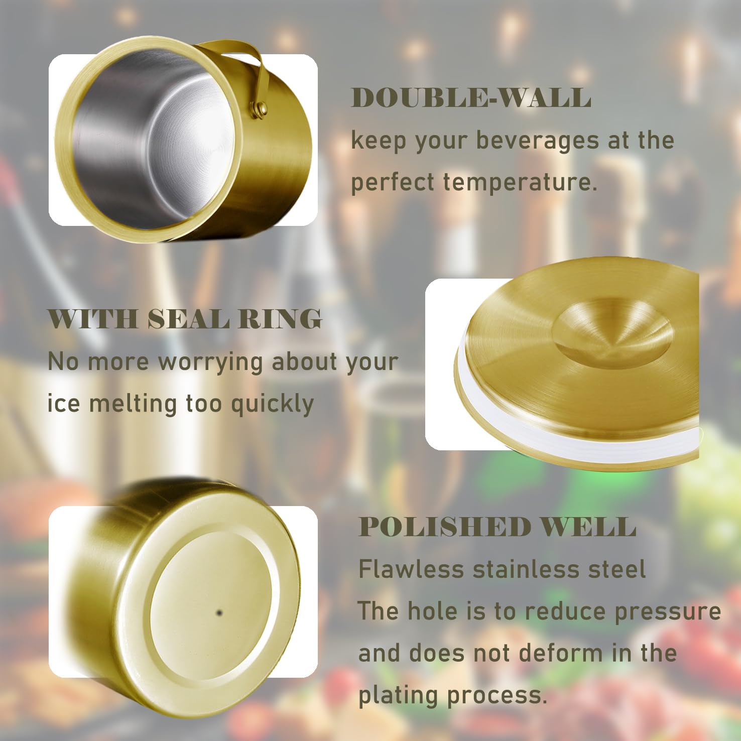 Sipoyen gold ice bucket includes tong for simple ice serving