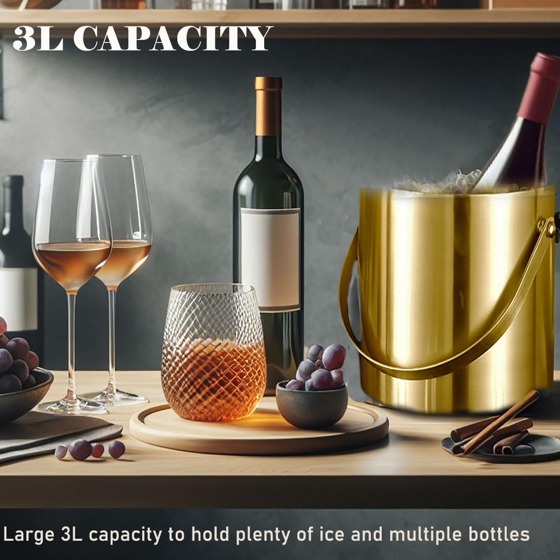 Sipoyen gold ice bucket with handle for easy transport at parties