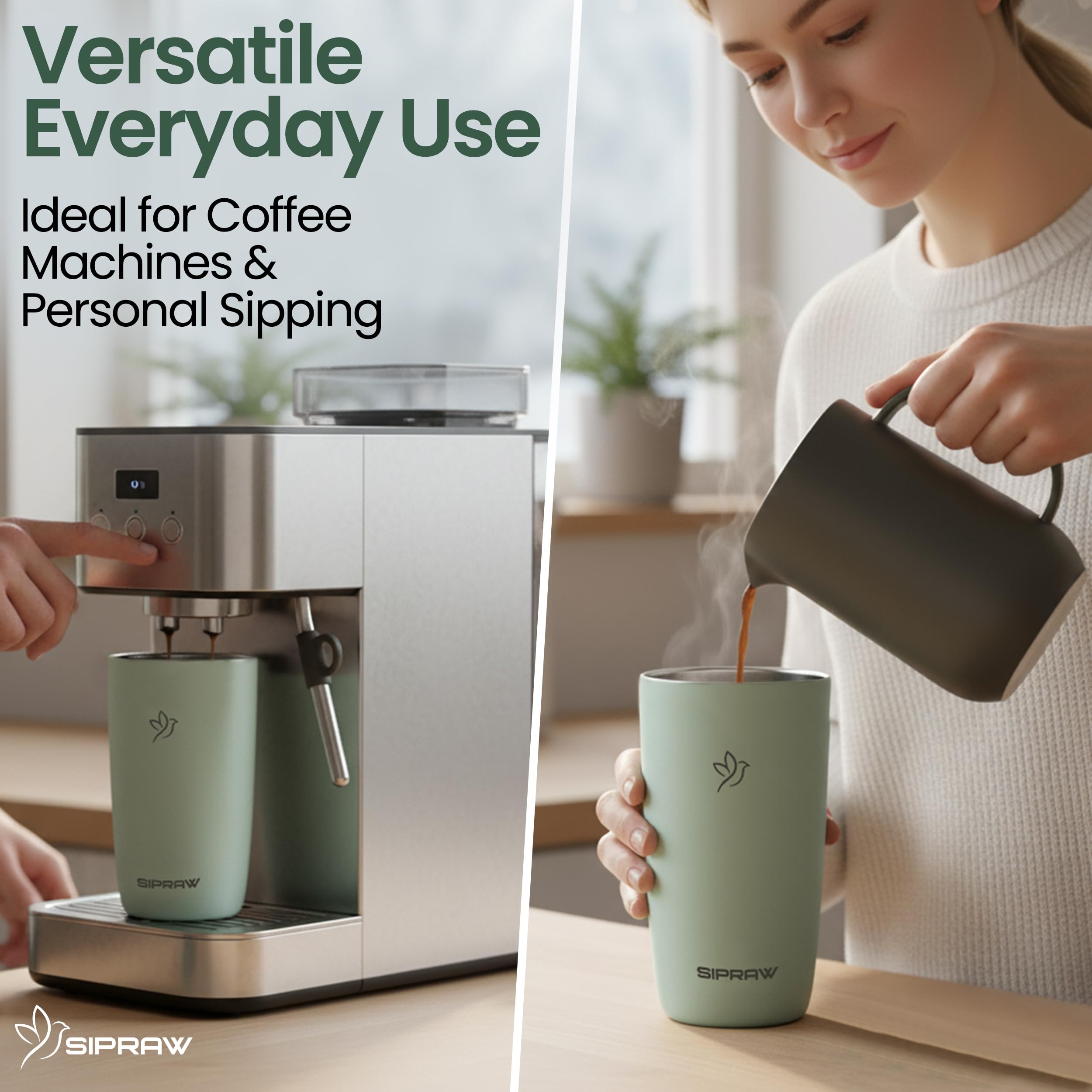 Sipraw travel mug 12oz pastel green durable stainless steel for long-term use.