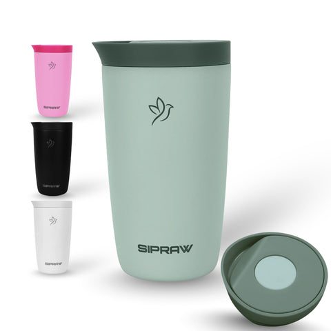 Sipraw travel mug 12oz pastel green front view for on-the-go coffee.