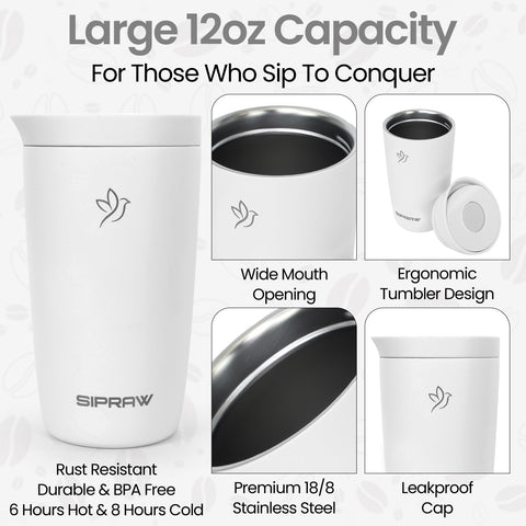 Sipraw Travel Mug BPA-free lid highlights safe, toxin-free materials for daily drinks.
