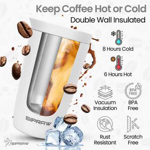 Sipraw Travel Mug car cup holder fit ensures easy use during commutes.
