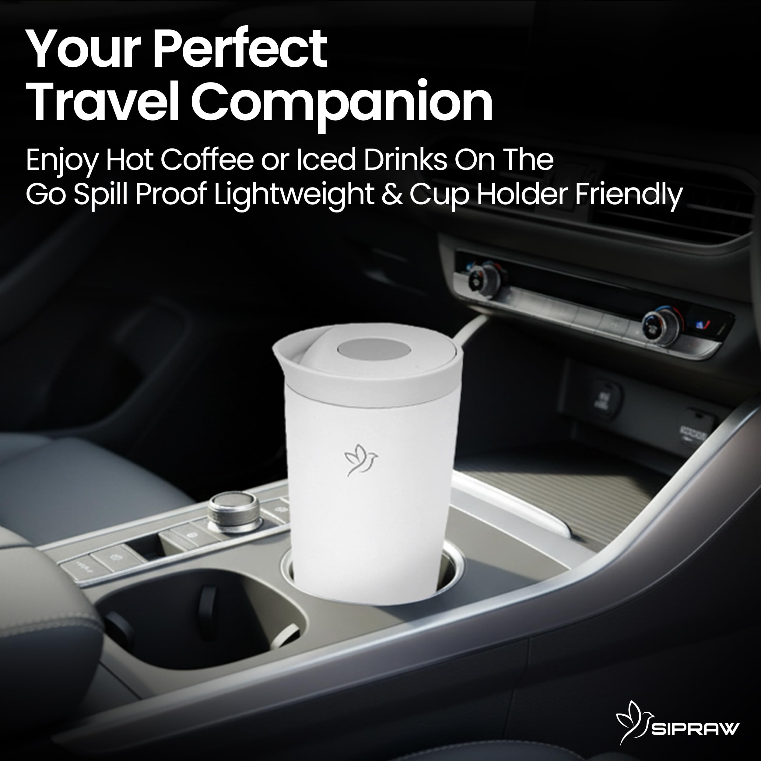 Sipraw Travel Mug hot and cold retention features for long-lasting beverages.