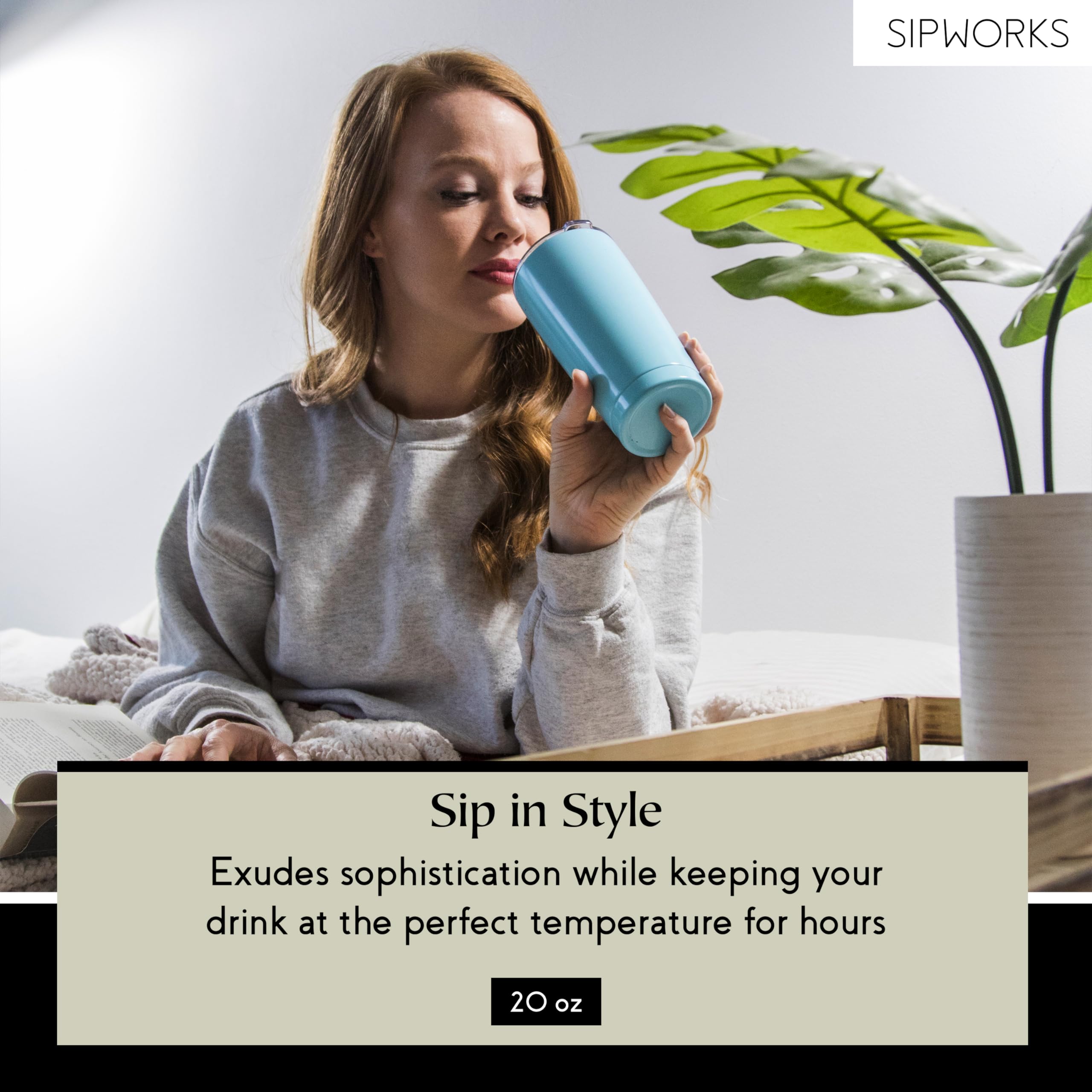 Sipworks tumbler showing double-wall insulation to keep beverages cold or hot.