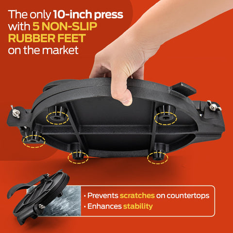SIRCLES press with stable base and non-slip feet ensures steady pressing on any counter.