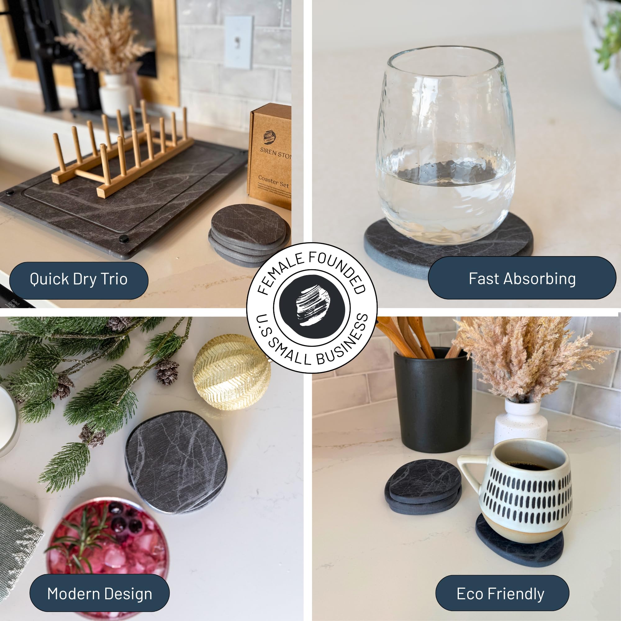 Siren Stone's dark slate finish hides minor stains on surfaces.