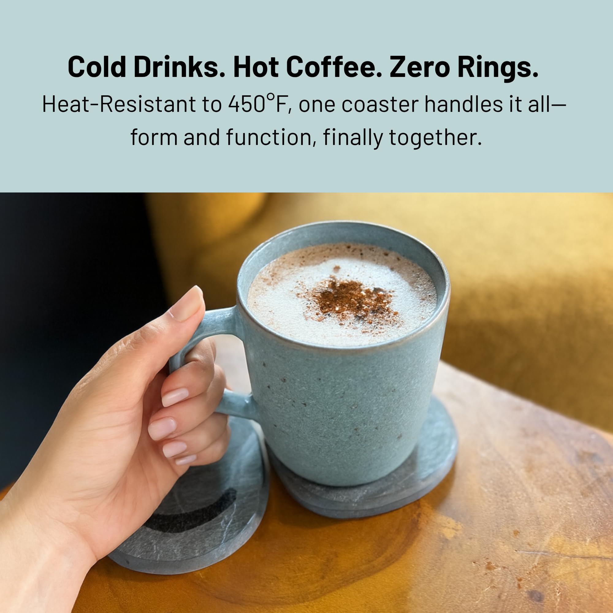 Siren Stone coasters double as trivets and stylish desk accents.