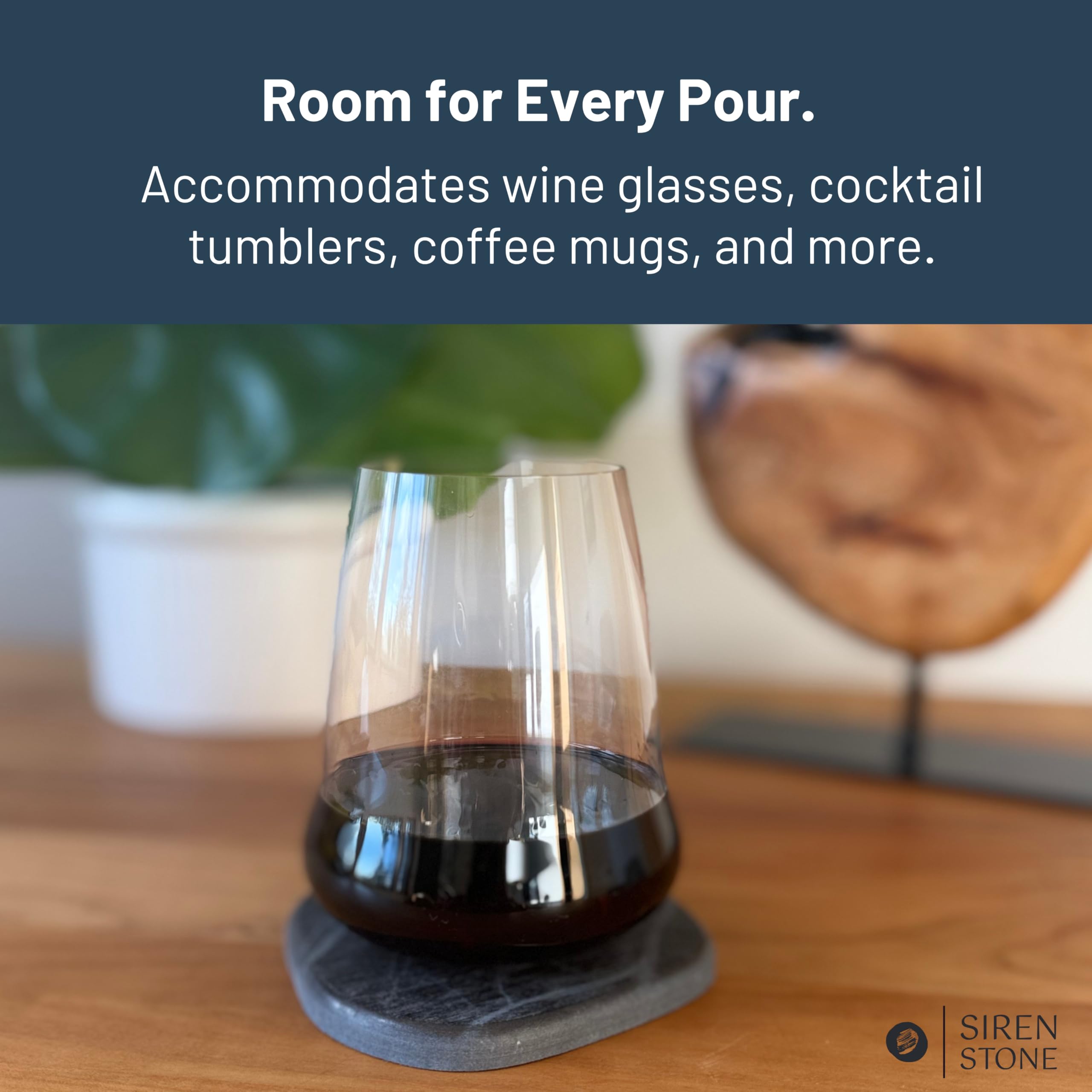 Siren Stone coasters' porous surface disperses moisture for a clean look.