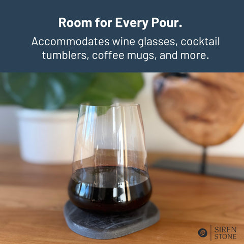 Siren Stone coasters' porous surface disperses moisture for a clean look.