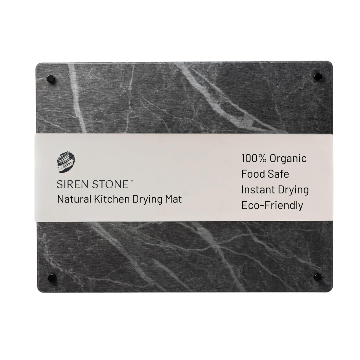 Siren Stone dish drying mat on kitchen counter dries efficiently while adding a sleek accent.