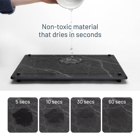 Siren Stone mat with dishes drying for a tidy, clutter-free counter.