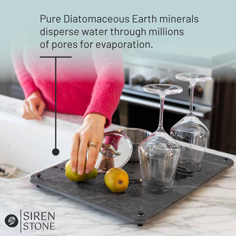 Siren Stone drying mat on elevated steel feet improves airflow beneath.