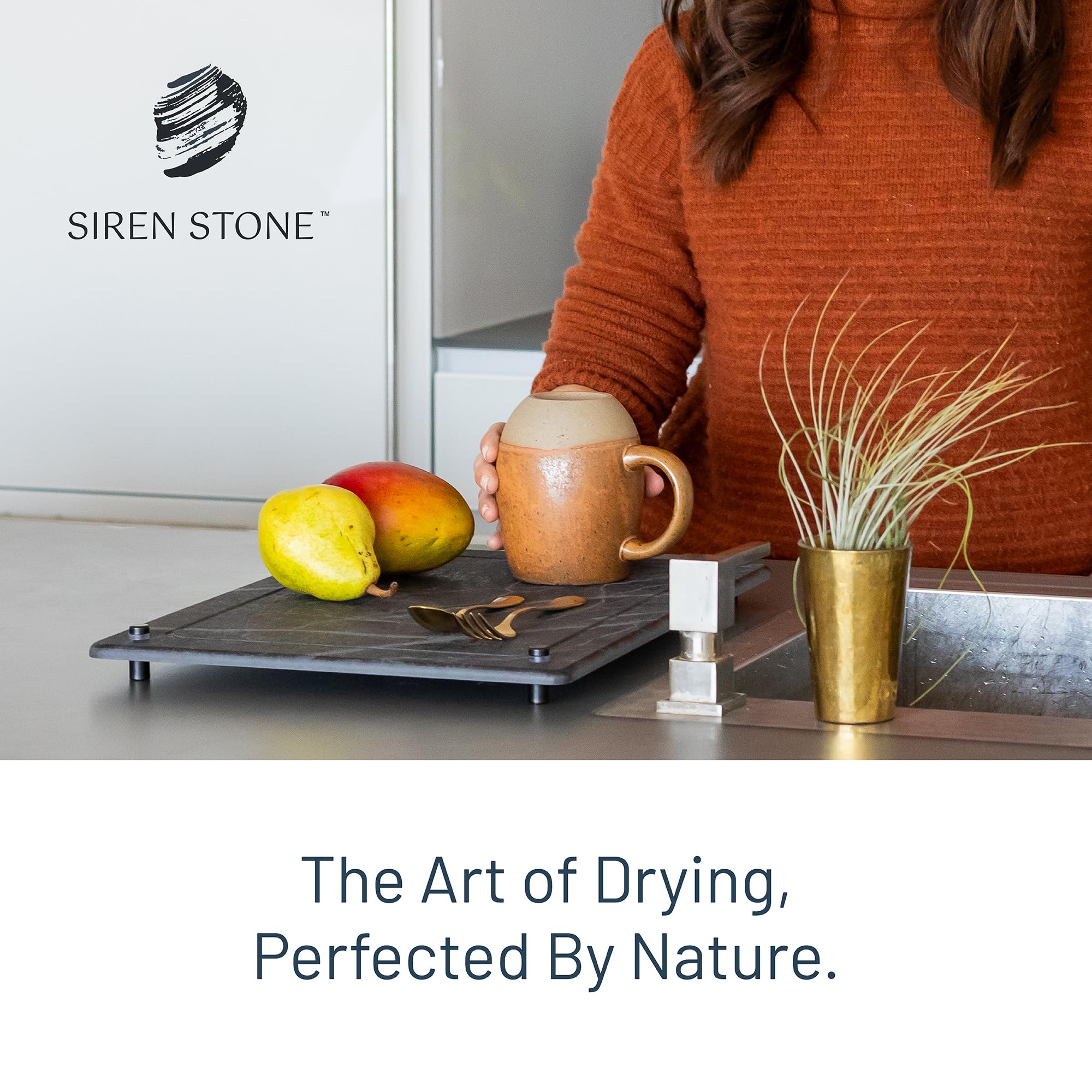 Siren Stone mat doubles as a plant saucer and decorative platform.
