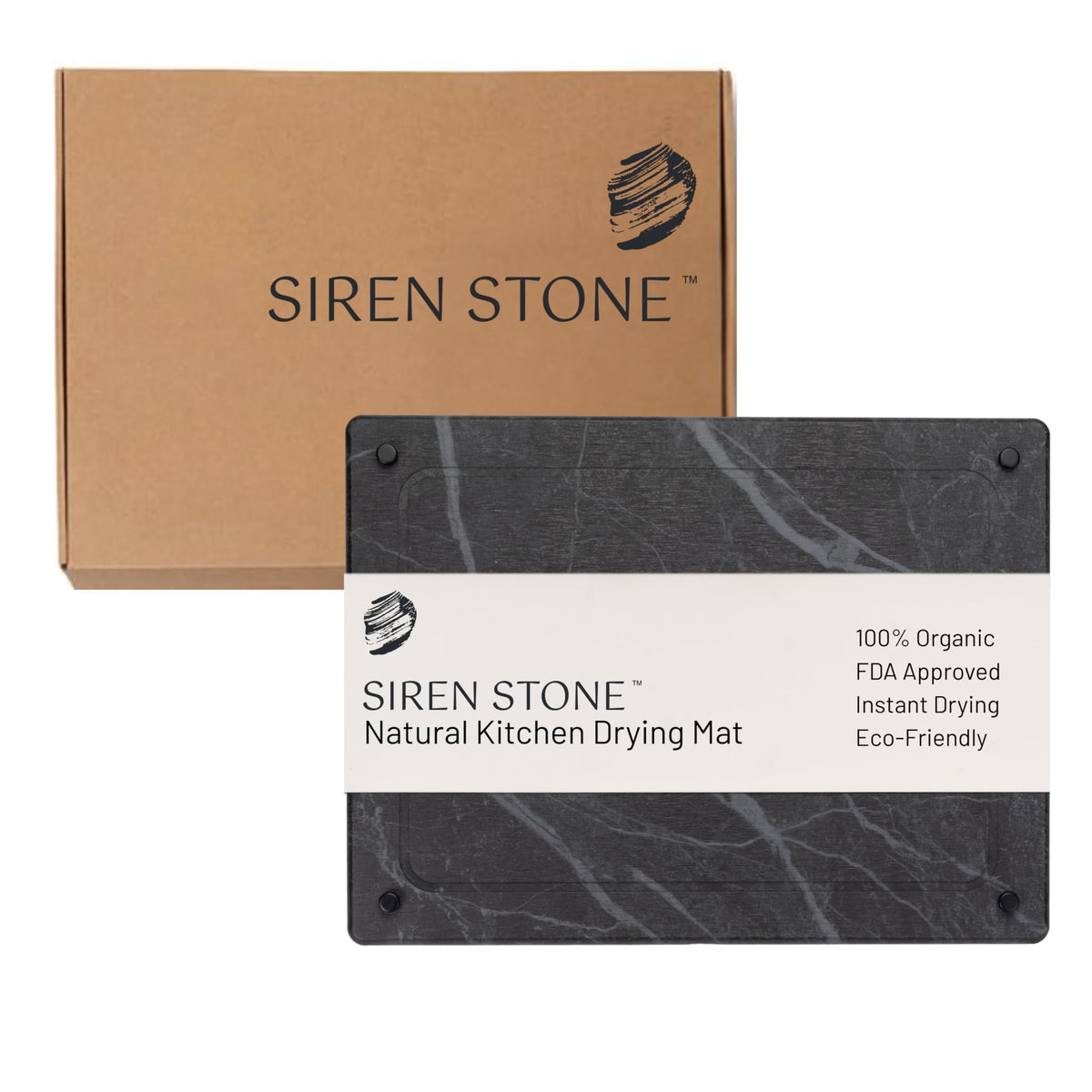 Siren Stone drying mat front view shows a compact slate design for small kitchens.