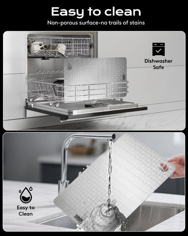Sirov titanium cutting board knife-friendly surface helps maintain blade sharpness during chopping.