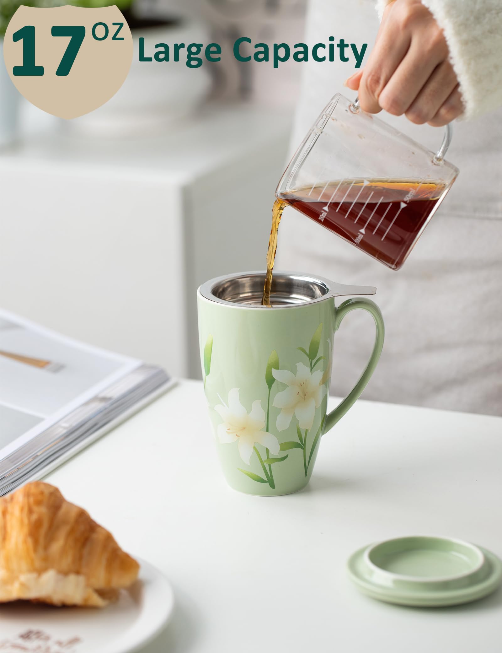 SISETOP ceramic lid keeps warmth and aroma during tea brewing.