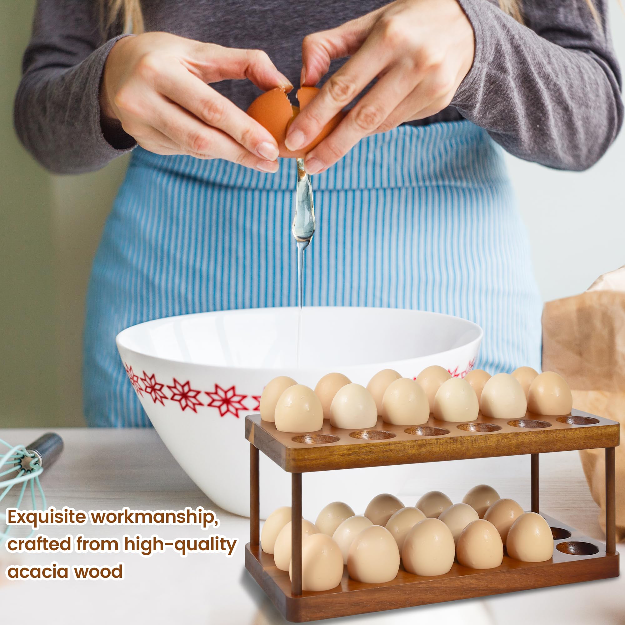Sishynio stackable egg holder design saves counter space while presenting eggs neatly.