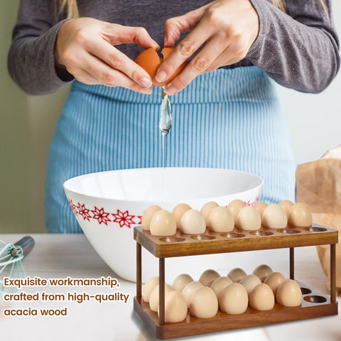 Sishynio stackable egg holder design saves counter space while presenting eggs neatly.