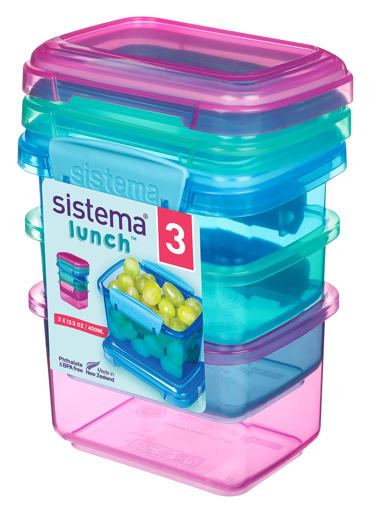 Sistema 3-piece containers with lids showing secure storage for lunches