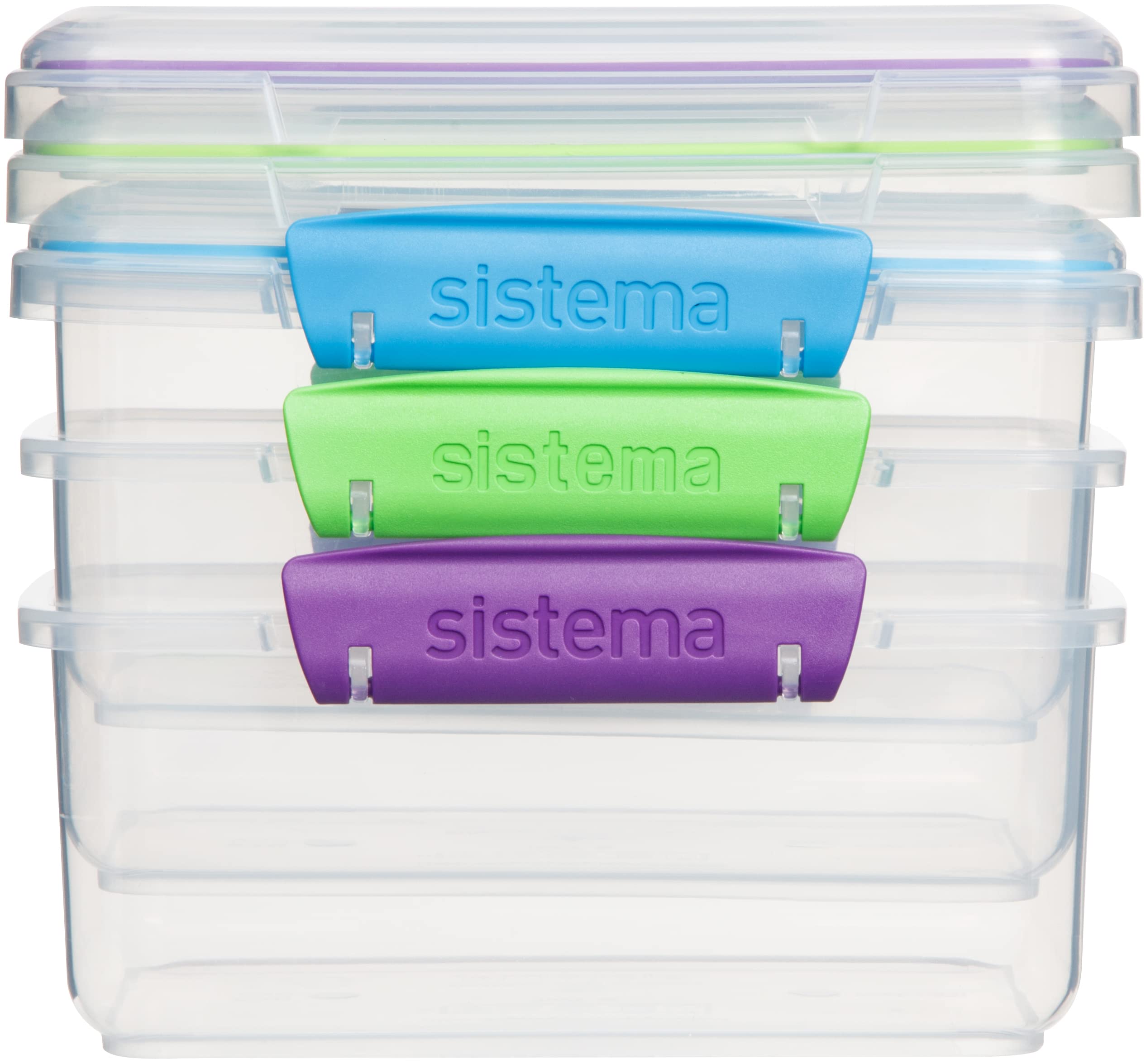 Stackable Sistema 1L containers maximize kitchen organization.
