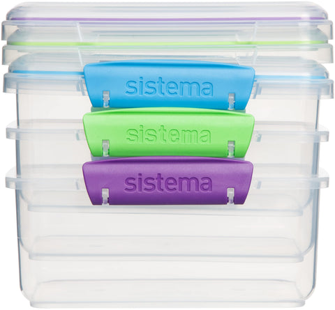 Stackable Sistema 1L containers maximize kitchen organization.