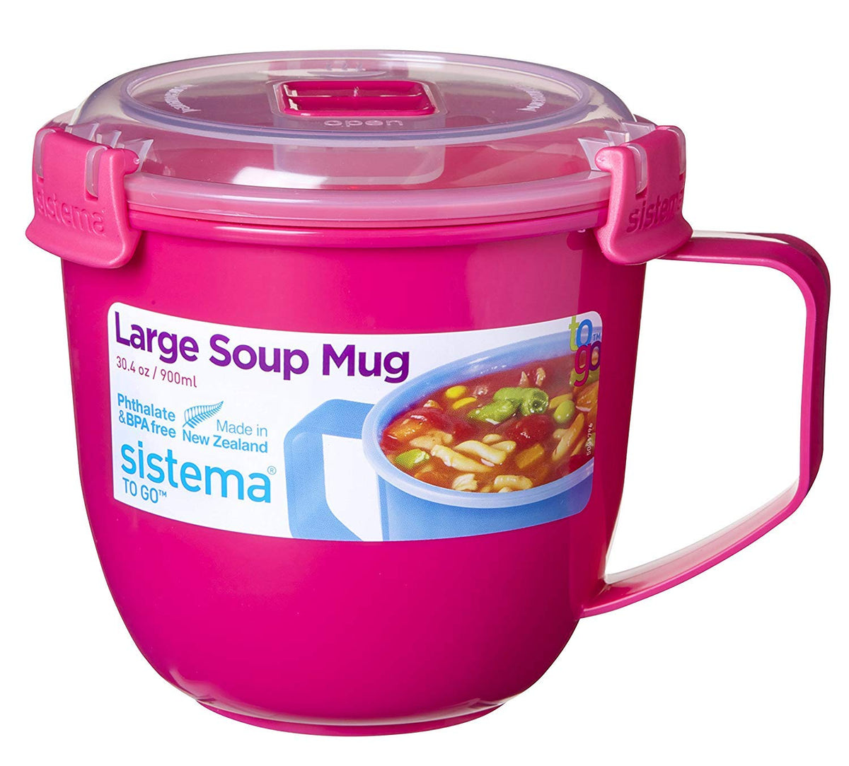 Sistema To Go Soup Mug Large 4-pack with vented lid for microwavable soups and hot drinks.