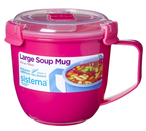 Sistema To Go Soup Mug Large 4-pack with vented lid for microwavable soups and hot drinks.