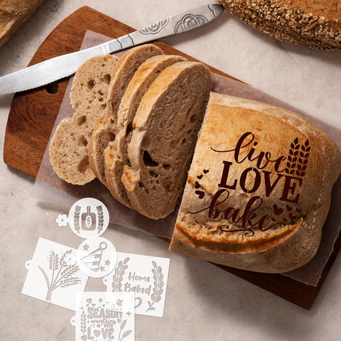 Sitsink 6x6 daisy pattern stencil adds delicate flour details to loaves.