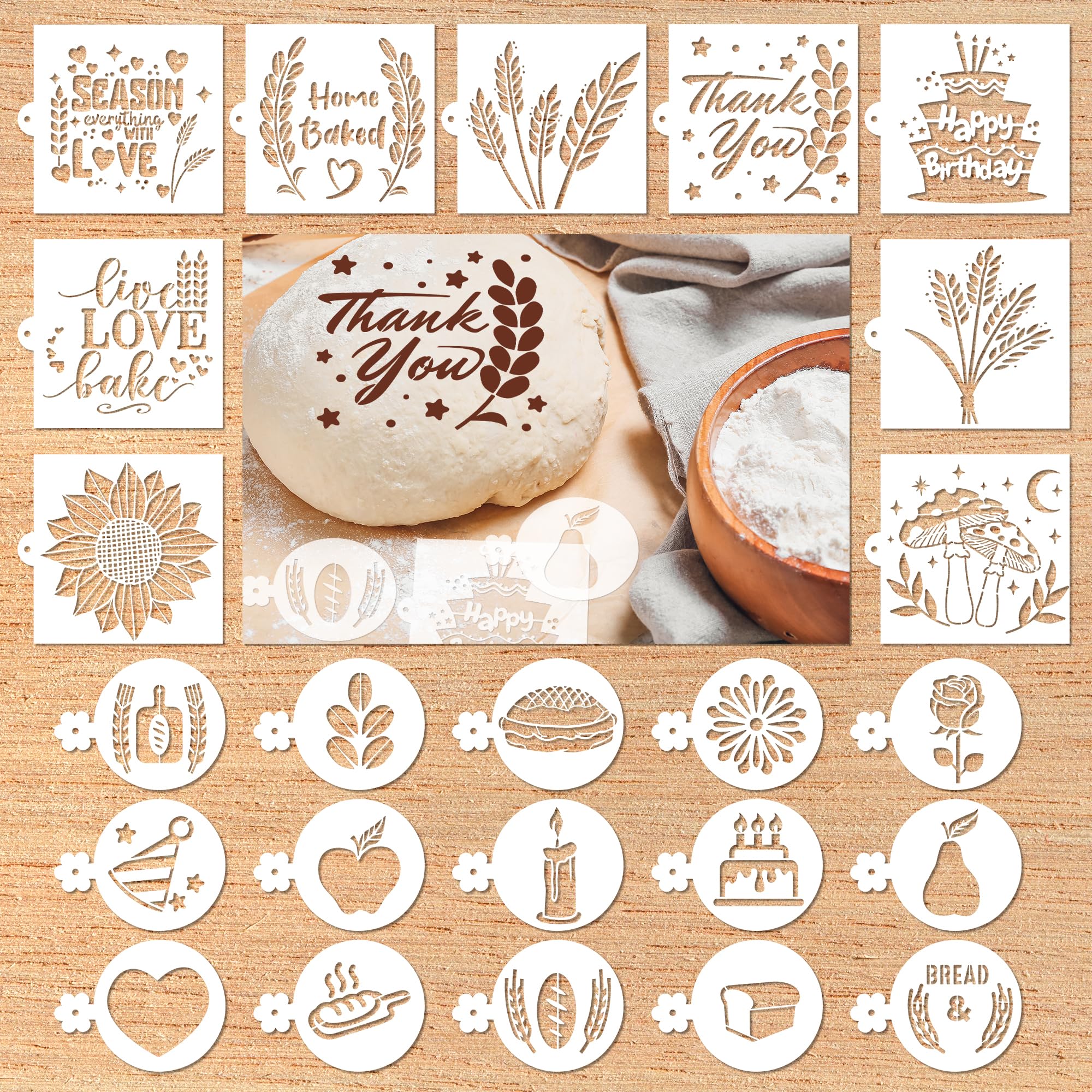 Sitsink 6x6 wheat pattern stencil for elegant sourdough decorations.